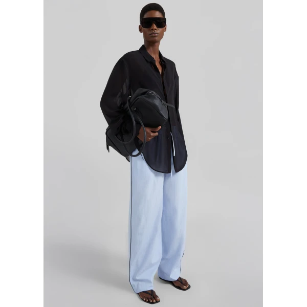 The Frankie Shop Porto Contrast Piped Pants - Blue/White Stripe - Oversized Minimalist Pants in Multicolour - Shop at Luxury Shoes 