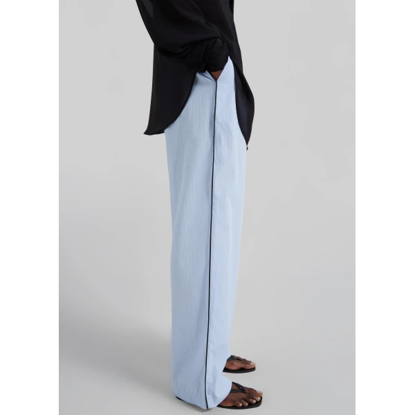 The Frankie Shop Porto Contrast Piped Pants - Blue/White Stripe - Oversized Minimalist Pants in Multicolour - Shop at Luxury Shoes 