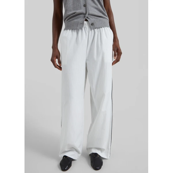 The Frankie Shop Porto Contrast Piped Pants - White/Black Stripe - Oversized Minimalist Pants in Multicolour - Shop at Luxury Shoes 