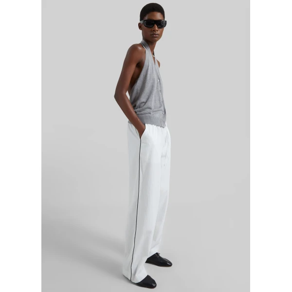 The Frankie Shop Porto Contrast Piped Pants - White/Black Stripe - Oversized Minimalist Pants in Multicolour - Shop at Luxury Shoes 