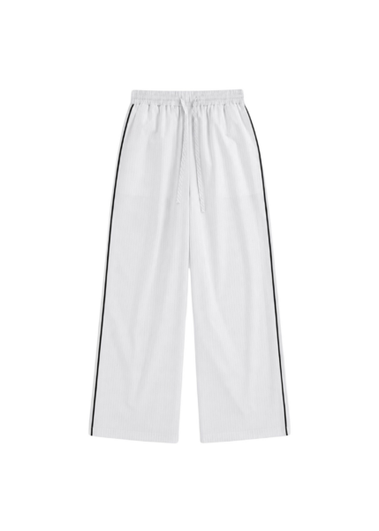The Frankie Shop Porto Contrast Piped Pants - White/Black Stripe - Oversized Minimalist Pants in Multicolour - Shop at Luxury Shoes 