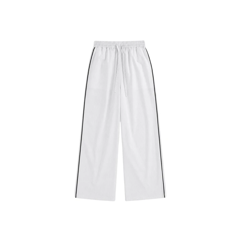 The Frankie Shop Porto Contrast Piped Pants - White/Black Stripe - Oversized Minimalist Pants in Multicolour - Shop at Luxury Shoes 