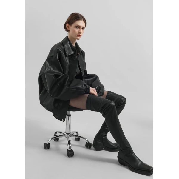 The Frankie Shop Prescott Faux Leather Jacket - Black - Oversized Minimalist Jackets in Black - Shop at Luxury Shoes 