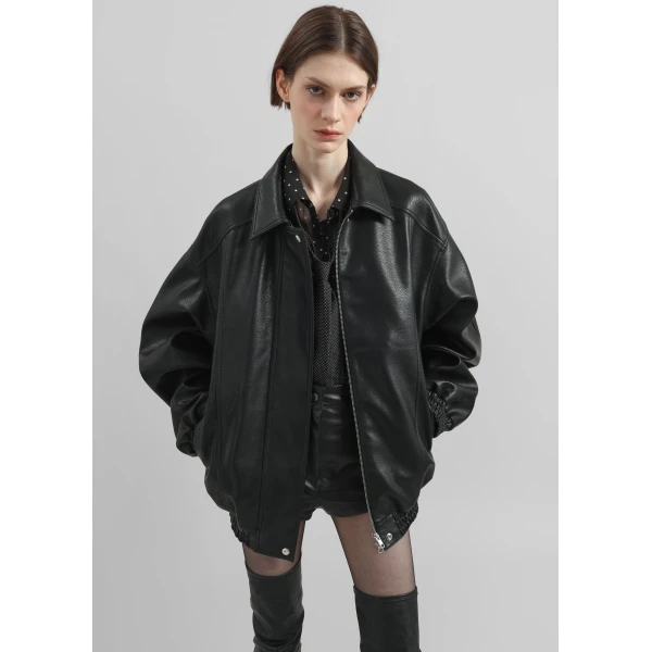 The Frankie Shop Prescott Faux Leather Jacket - Black - Oversized Minimalist Jackets in Black - Shop at Luxury Shoes 