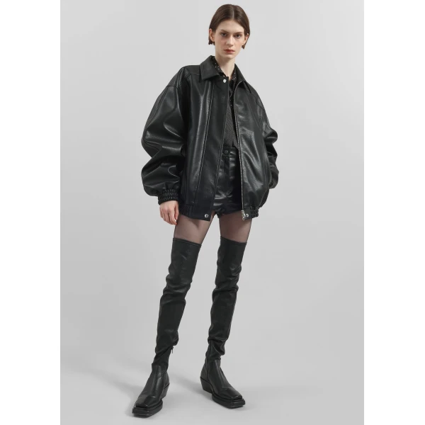 The Frankie Shop Prescott Faux Leather Jacket - Black - Oversized Minimalist Jackets in Black - Shop at Luxury Shoes 