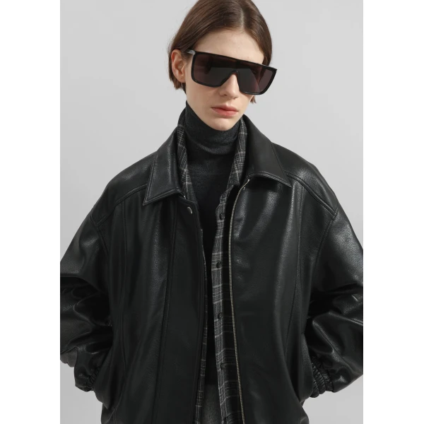 The Frankie Shop Prescott Faux Leather Jacket - Black - Oversized Minimalist Jackets in Black - Shop at Luxury Shoes 