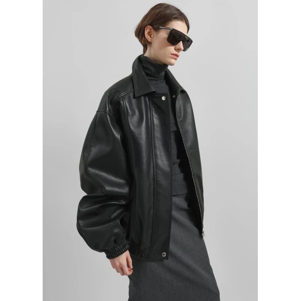The Frankie Shop Prescott Faux Leather Jacket - Black - Oversized Minimalist Jackets in Black - Shop at Luxury Shoes 