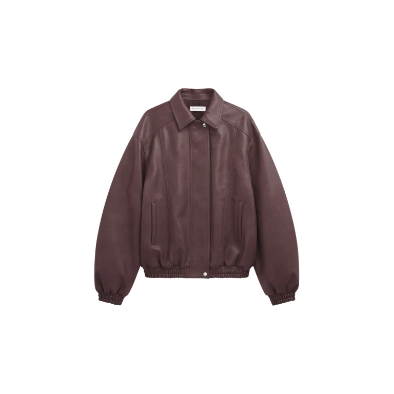 The Frankie Shop Prescott Faux Leather Jacket - Burgundy - Oversized Minimalist Jackets in Red - Shop at Luxury Shoes 