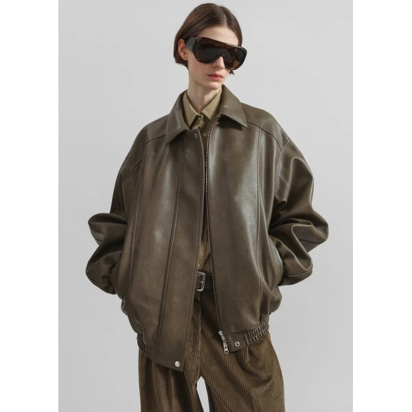 The Frankie Shop Prescott Faux Leather Jacket – Moss Green, view 2
