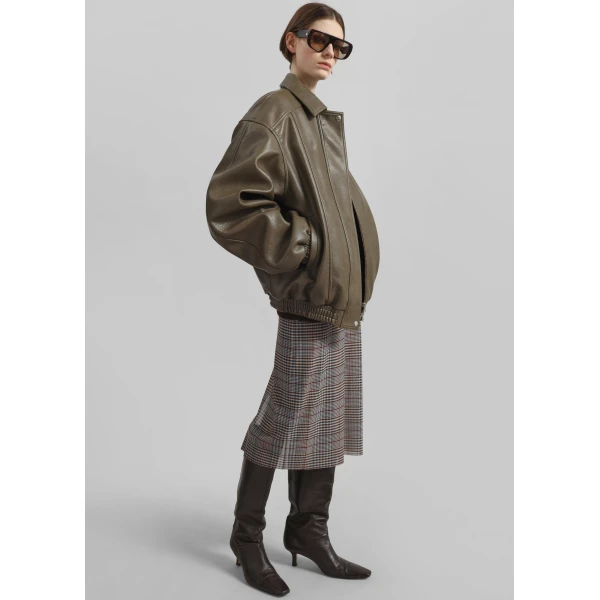 The Frankie Shop Prescott Faux Leather Jacket – Moss Green, view 3