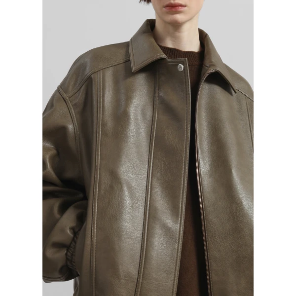 The Frankie Shop Prescott Faux Leather Jacket – Moss Green, view 4
