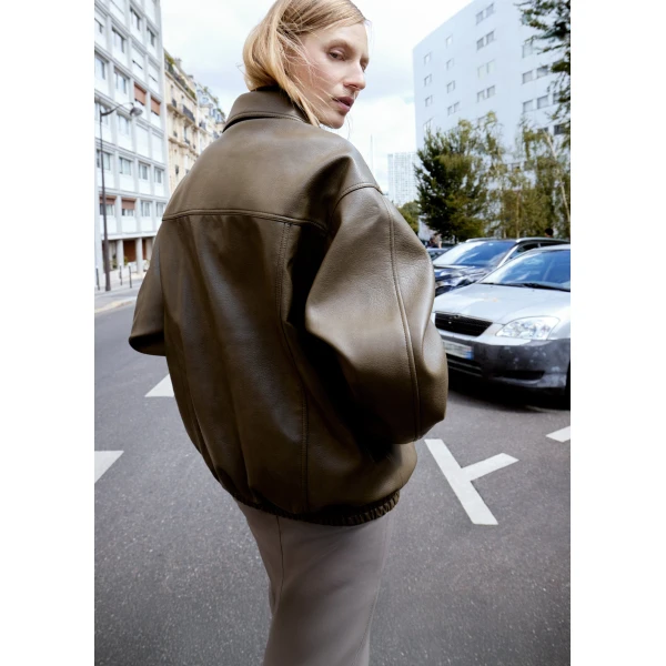 The Frankie Shop Prescott Faux Leather Jacket – Moss Green, view 5