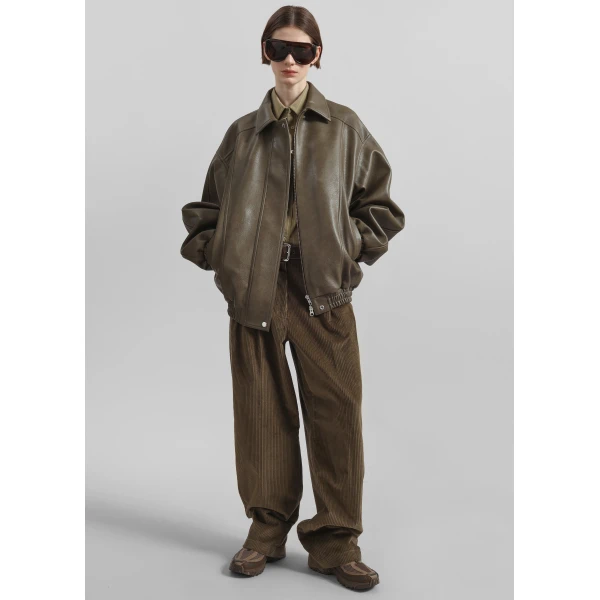 The Frankie Shop Prescott Faux Leather Jacket – Moss Green, view 6