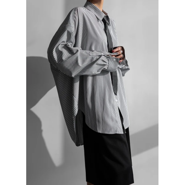 The Frankie Shop Quillan Button-Down Shirt - White/Black Stripe - Oversized Minimalist Tops in Multicolour - Shop at Luxury Shoes 