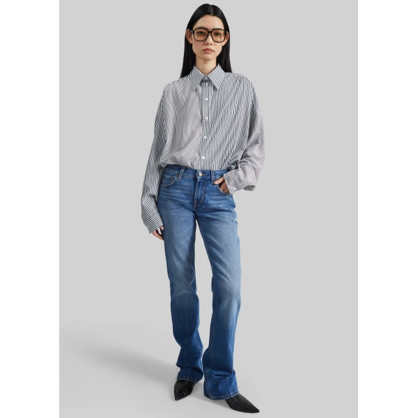 The Frankie Shop Quillan Button-Down Shirt - White/Black Stripe - Oversized Minimalist Tops in Multicolour - Shop at Luxury Shoes 