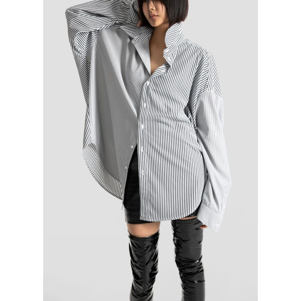 The Frankie Shop Quillan Button-Down Shirt - White/Black Stripe - Oversized Minimalist Tops in Multicolour - Shop at Luxury Shoes 