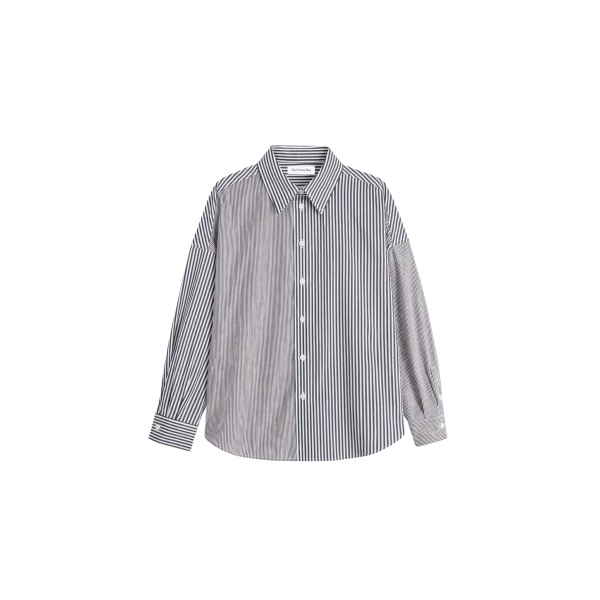 The Frankie Shop Quillan Button-Down Shirt - White/Black Stripe - Oversized Minimalist Tops in Multicolour - Shop at Luxury Shoes 