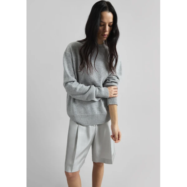 The Frankie Shop Quinton Crew Neck Sweater - Light Grey - Oversized Minimalist Knitwear in Grey - Shop at Luxury Shoes 