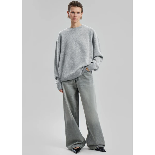 The Frankie Shop Quinton Crew Neck Sweater - Light Grey - Oversized Minimalist Knitwear in Grey - Shop at Luxury Shoes 