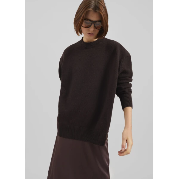 The Frankie Shop Rafaela Padded Knit Sweater - Dark Brown - Oversized Minimalist Knitwear in Beige - Shop at Luxury Shoes 