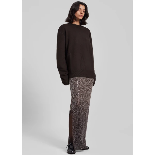 The Frankie Shop Rafaela Padded Knit Sweater - Dark Brown - Oversized Minimalist Knitwear in Beige - Shop at Luxury Shoes 