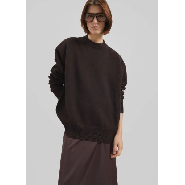 The Frankie Shop Rafaela Padded Knit Sweater - Dark Brown - Oversized Minimalist Knitwear in Beige - Shop at Luxury Shoes 