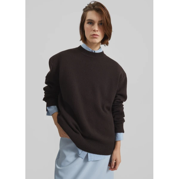 The Frankie Shop Rafaela Padded Knit Sweater - Dark Brown - Oversized Minimalist Knitwear in Beige - Shop at Luxury Shoes 
