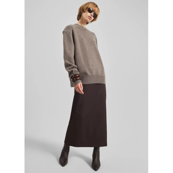 The Frankie Shop Rafaela Padded Knit Sweater - Dark Taupe - Oversized Minimalist Knitwear in Beige - Shop at Luxury Shoes 