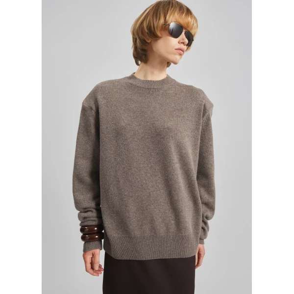 The Frankie Shop Rafaela Padded Knit Sweater - Dark Taupe - Oversized Minimalist Knitwear in Beige - Shop at Luxury Shoes 