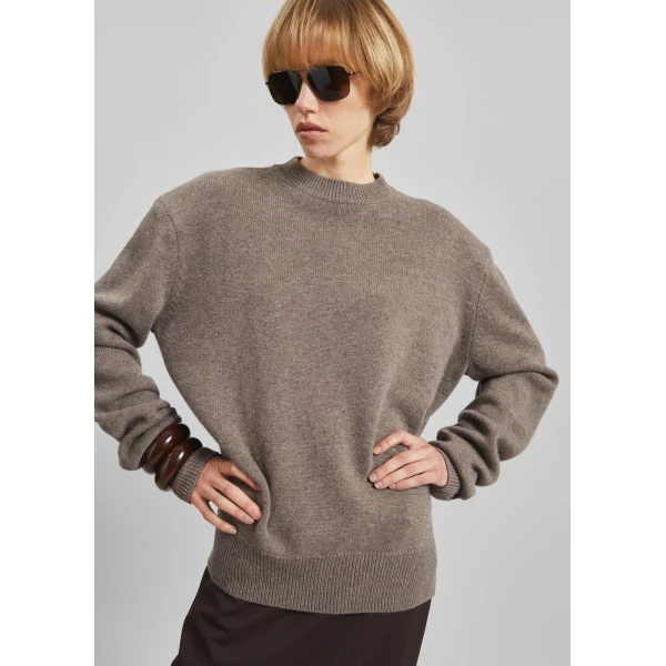 The Frankie Shop Rafaela Padded Knit Sweater - Dark Taupe - Oversized Minimalist Knitwear in Beige - Shop at Luxury Shoes 