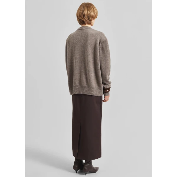The Frankie Shop Rafaela Padded Knit Sweater - Dark Taupe - Oversized Minimalist Knitwear in Beige - Shop at Luxury Shoes 