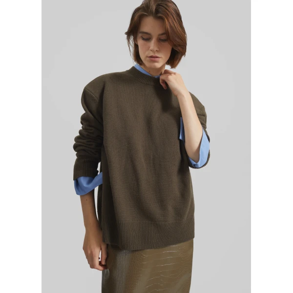 The Frankie Shop Rafaela Padded Knit Sweater – Olive, view 3