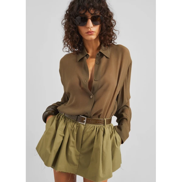 The Frankie Shop Raheny Mini Skort - Olive - Oversized Minimalist Skirts in Green - Shop at Luxury Shoes 