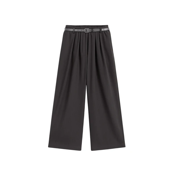 The Frankie Shop Ramsen Pleated Wide Trousers - Charcoal - Oversized Minimalist Pants in Grey - Shop at Luxury Shoes 