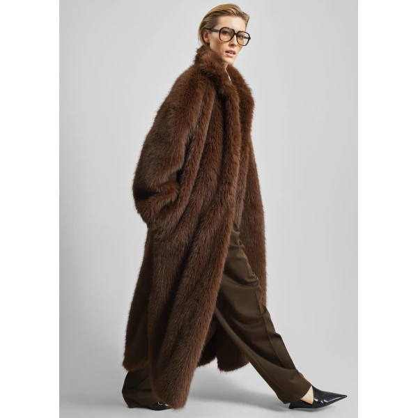 The Frankie Shop Ravello Faux Fur Robe Coat - Brown - Oversized Minimalist Coats in Beige - Shop at Luxury Shoes 