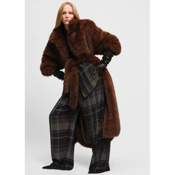 The Frankie Shop Ravello Faux Fur Robe Coat - Brown - Oversized Minimalist Coats in Beige - Shop at Luxury Shoes 