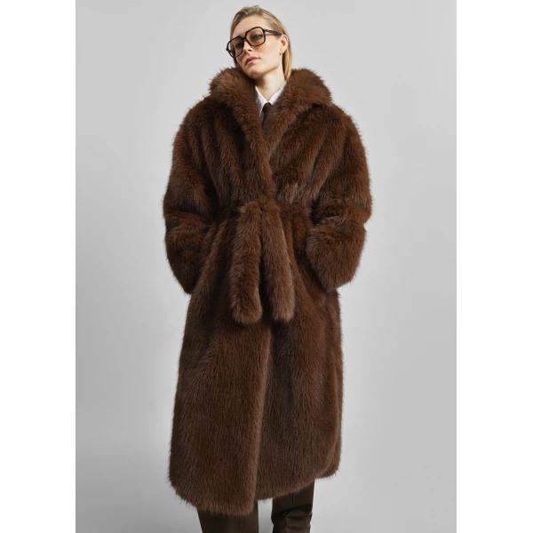 The Frankie Shop Ravello Faux Fur Robe Coat - Brown - Oversized Minimalist Coats in Beige - Shop at Luxury Shoes 