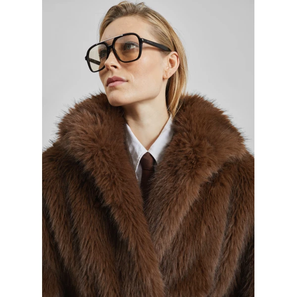 The Frankie Shop Ravello Faux Fur Robe Coat - Brown - Oversized Minimalist Coats in Beige - Shop at Luxury Shoes 