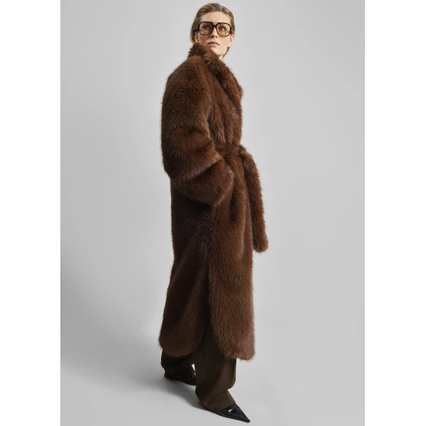 The Frankie Shop Ravello Faux Fur Robe Coat - Brown - Oversized Minimalist Coats in Beige - Shop at Luxury Shoes 