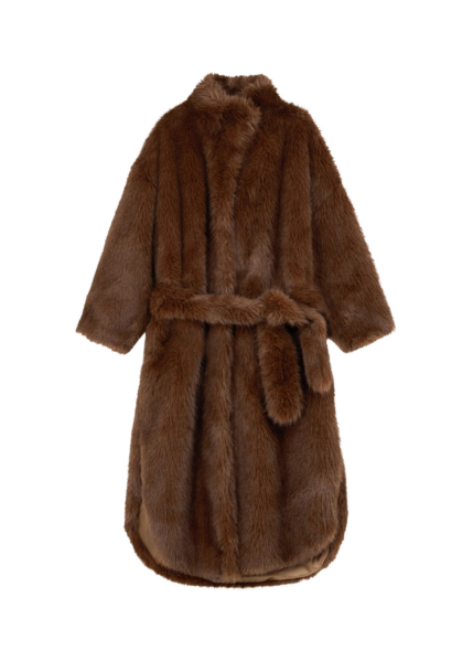 The Frankie Shop Ravello Faux Fur Robe Coat - Brown - Oversized Minimalist Coats in Beige - Shop at Luxury Shoes 