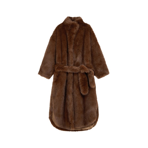 The Frankie Shop Ravello Faux Fur Robe Coat - Brown - Oversized Minimalist Coats in Beige - Shop at Luxury Shoes 