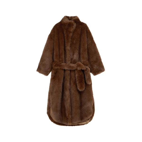 The Frankie Shop Ravello Faux Fur Robe Coat - Brown - Oversized Minimalist Coats in Beige - Shop at Luxury Shoes 