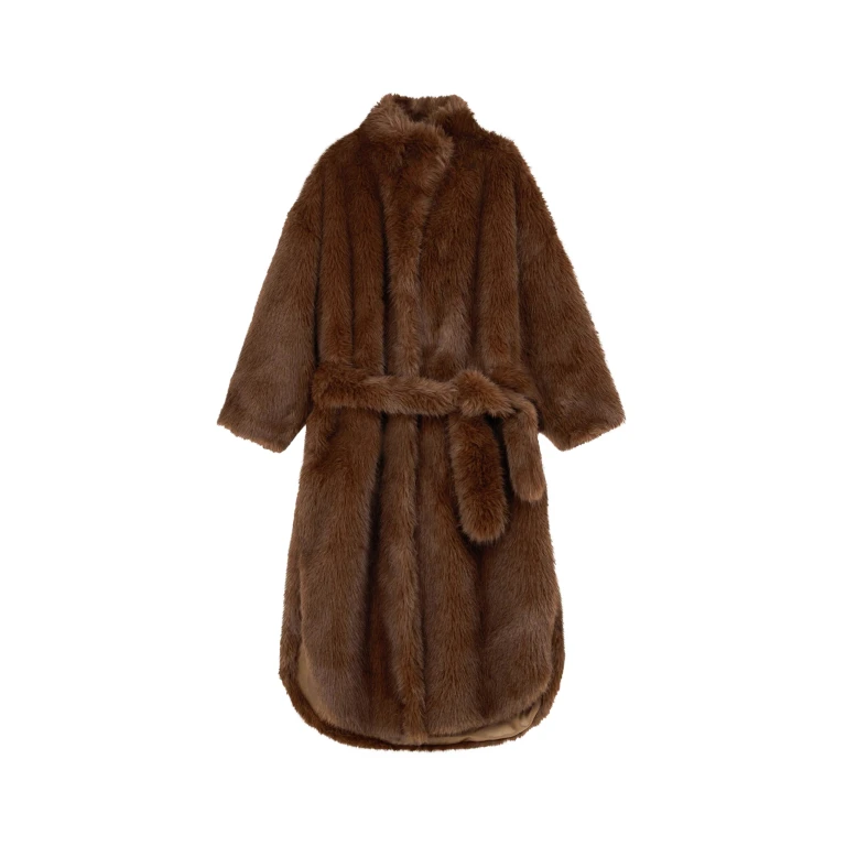 The Frankie Shop Ravello Faux Fur Robe Coat - Brown - Oversized Minimalist Coats in Beige - Shop at Luxury Shoes 