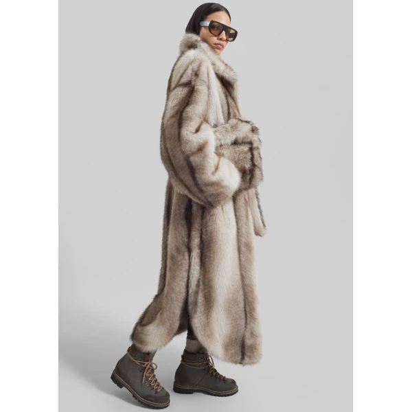 The Frankie Shop Ravello Faux Fur Robe Coat – Grey, view 2