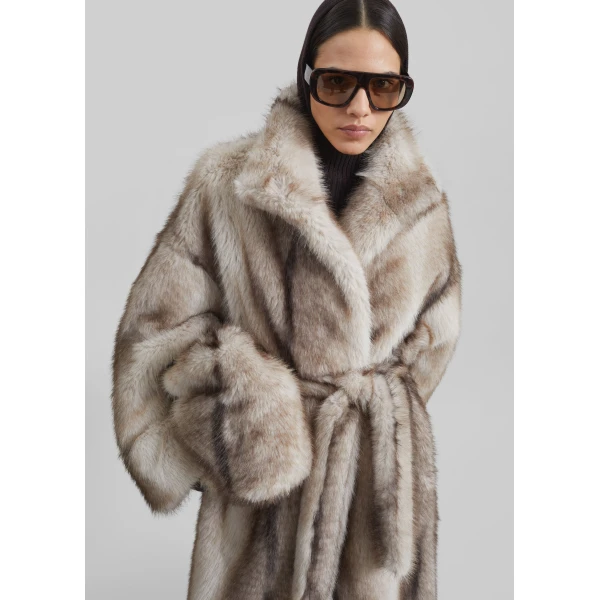 The Frankie Shop Ravello Faux Fur Robe Coat – Grey, view 3