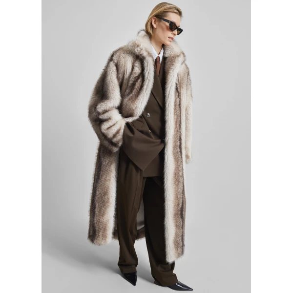 The Frankie Shop Ravello Faux Fur Robe Coat – Grey, view 4