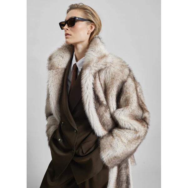 The Frankie Shop Ravello Faux Fur Robe Coat – Grey, view 5