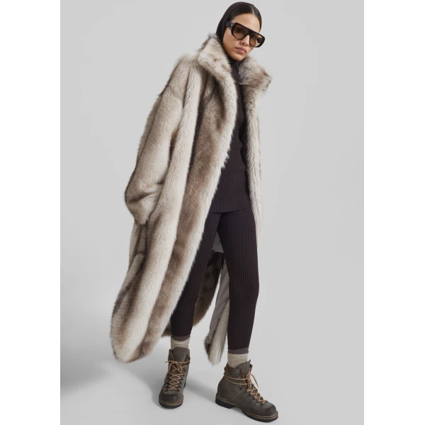 The Frankie Shop Ravello Faux Fur Robe Coat – Grey, view 6