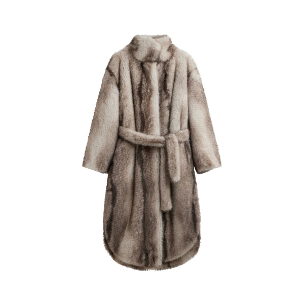 The Frankie Shop Ravello Faux Fur Robe Coat – Grey