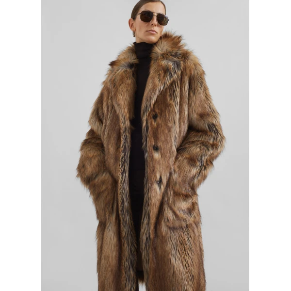 The Frankie Shop Rella Faux Fur Coat - Camel - Oversized Minimalist Coats in Beige - Shop at Luxury Shoes 